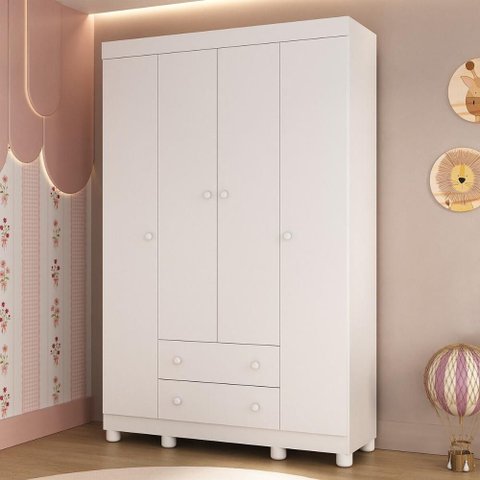 Guarda-roupa Infantil 122cm 4 Portas e 2 Gavetas Allegra Multimóveis Mp4443 Branco