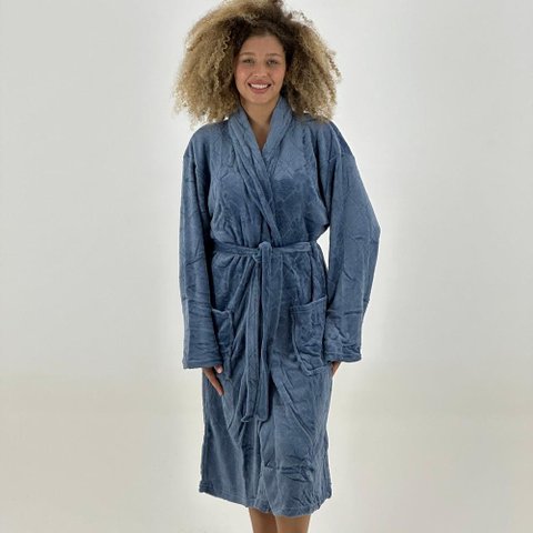 Roupão Tessi Microfibra Flannel Relieve Feminino Safira-losango