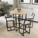 Ver imagem 1 de Conjunto Mesa Redonda Pinus 4 Cadeiras Pequena Estofado Industrial Black