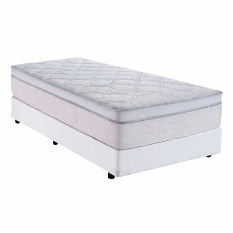 Cama Box Solteiro 88 Sintético Branco com Colchão Toronto Molas Ensacadas Branco D33 32cm