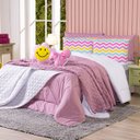 Ver imagem 4 de Kit Edredom Queen Menina Teen Rosa com Almofadas Estampadas 07 Peças - Dupla Face Percal 300 Fios
