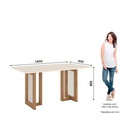 Mesa de Jantar Yara Tampo de Mdf com 6 Cadeiras Ivy Nature/off White/corano Caramelo/suede Creme - M - 4