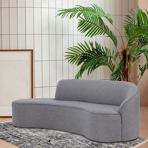 Sofá Curvo 02 Lugares 150cm Braço Esquerdo Eron Linho Cinza Mesclado - Nexta Casa