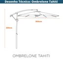 Ver imagem 4 de Ombrelone Lateral Tahiti Fratini 300 Cm Aluminio Cinza Capa Poliéster Base Lateral Hdpe