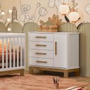 Ver imagem 4 de Cômoda P/ Roupas Quarto Infantil Bebê 4 Gavetas 1 Porta Q Encanto Slim 4355 Qmovi Branco - Qmovi
