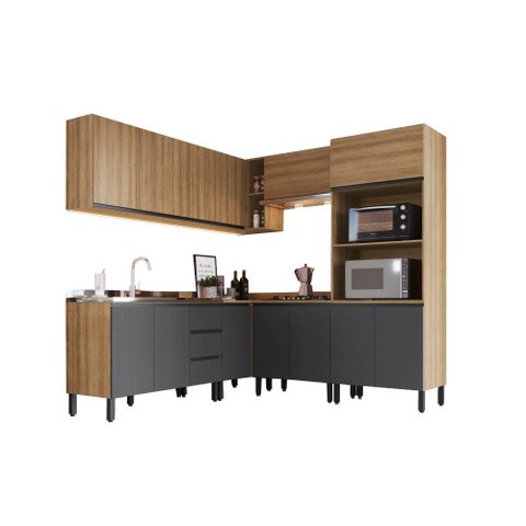 Cozinha Modulada Completa Angico Quiditá 9 Peças Marrom Grafite