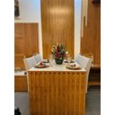 Ver imagem 6 de Mesa de Jantar Cancun 1,20 X 0,90 Tampo Vidro Off White com 04 Cadeiras com Painel Ripado Cinamomo