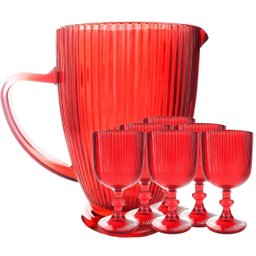 Jogo de Taças com Jarra Versalhes de Vidro Vermelho para Água ou Suco 7 Pçs - 1