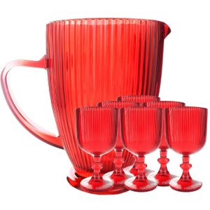 Jogo de Taças com Jarra Versalhes de Vidro Vermelho para Água ou Suco 7 Pçs