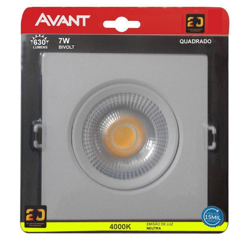 Spot Led Cob Quadrado 7w Direcionável Bivolt Avant Branco