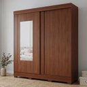 Ver imagem 1 de Guarda-Roupa Casal 2 Portas de Correr com Pés e Espelho 183cm 100% MDF Bonito Espresso Móveis Marrom/Jequitiba