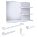 Ver imagem 1 de Espelheira Prateleiras Organizadoras Espelho Astra e Kit Banheiro 4 Peças Aço Inox Branco- RPM