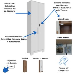 Kit 2 Armário Multiúso 2 Portas com Chave Lavanderia Cozinha Escritório 100% MDF Faura Móveis - Bran - 4