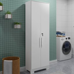 Kit 2 Armário Multiúso 2 Portas com Chave Lavanderia Cozinha Escritório 100% MDF Faura Móveis - Bran - 2