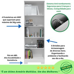 Kit 2 Armário Multiúso 2 Portas com Chave Lavanderia Cozinha Escritório 100% MDF Faura Móveis - Bran - 6