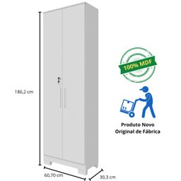 Kit 2 Armário Multiúso 2 Portas com Chave Lavanderia Cozinha Escritório 100% MDF Faura Móveis - Bran - 8