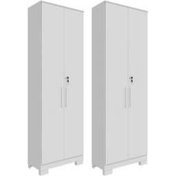 Kit 2 Armário Multiúso 2 Portas com Chave Lavanderia Cozinha Escritório 100% MDF Faura Móveis - Bran - 1