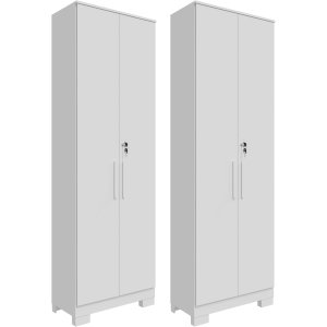 Kit 2 Armário Multiúso 2 Portas com Chave Lavanderia Cozinha Escritório 100% MDF Faura Móveis - Bran