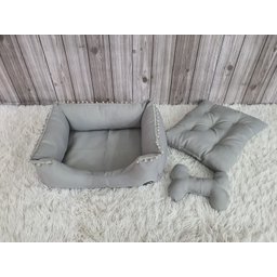 Cama Pet Cinza Cachorro P Almofada Cinza Caminha com Ziper Mini Brinquedo P - 2