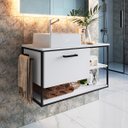 Ver imagem 1 de Gabinete Suspenso para Banheiro 80cm P1007 Branco sem Cuba Placa e Ponto