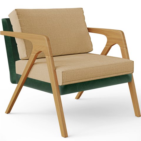 Poltrona Decorativa Para Sala Estar Pietra L02 Facto Verde Musgo Linho Bege Escuro - Lyam Decor
