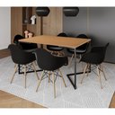 Ver imagem 1 de Mesa Jantar Industrial Canela Retangular 137x90cm Base V Ferro Preto c/ 6 Poltronas Eames Eiffel Pre