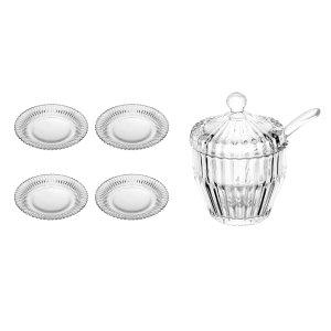 Kit 4 Pratos Cristal 20cm e Açucareiro Imperatriz Wolff