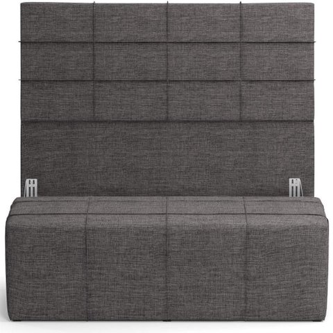 Kit Cabeceira Cama Box Casal 140cm com Calçadeira Roma W01 Linho Cinza Escuro - Lyam