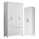 Ver imagem 1 de Guarda Roupa Solteiro Madri e Armário Multiuso New Íris Branco Brilho - Moval