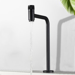Torneira Banheiro ou Lavabo Alta Bancada 90o Reta Preta Estilo Industrial para Cuba de Apoio - Model - 1