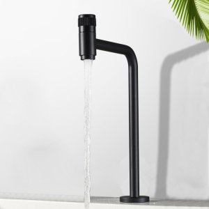 Torneira Banheiro ou Lavabo Alta Bancada 90o Reta Preta Estilo Industrial para Cuba de Apoio - Model