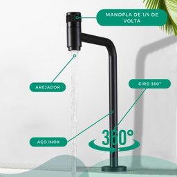 Torneira Banheiro ou Lavabo Alta Bancada 90o Reta Preta Estilo Industrial para Cuba de Apoio - Model - 2