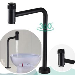 Torneira Banheiro ou Lavabo Alta Bancada 90o Reta Preta Estilo Industrial para Cuba de Apoio - Model - 4