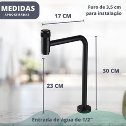Torneira Banheiro ou Lavabo Alta Bancada 90o Reta Preta Estilo Industrial para Cuba de Apoio - Model - 3