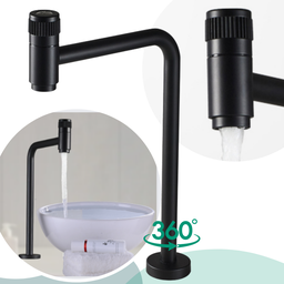 Torneira Banheiro ou Lavabo Alta Bancada 90o Reta Preta Estilo Industrial para Cuba de Apoio - Model - 5