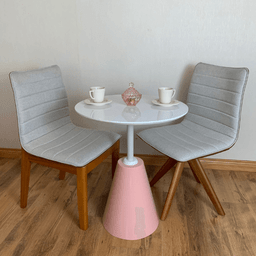 Mesa de Apoio Cone Velt Redonda 70 Cm Tampo Laca Branca Base Rosa Tampo Laca Branca Base Rosa Person - 3