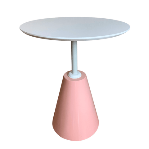 Mesa de Apoio Cone Velt Redonda 70 Cm Tampo Laca Branca Base Rosa Tampo Laca Branca Base Rosa Person