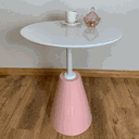 Ver imagem 2 de Mesa de Apoio Cone Velt Redonda 70 Cm Tampo Laca Branca Base Rosa Tampo Laca Branca Base Rosa Person