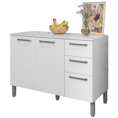 Balcao com Tampo 3p 2g 120 Cm Mad Versalhes Branco Supremo Ktp