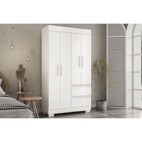 Guarda Roupa Solteiro 4 Portas e 2 Gavetas Maya Branco - Acp