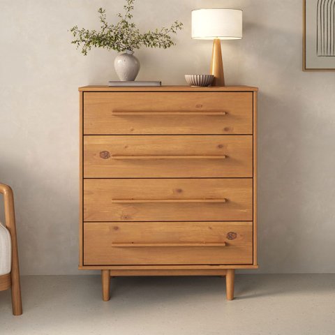 Cômoda de Madeira Alta 4 Gavetas Moderna 80 Cm Freijó Tecca Idimex