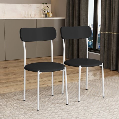 Kit 2 Cadeiras de Jantar Estofadas Ergonômico 288 Branco e Preto