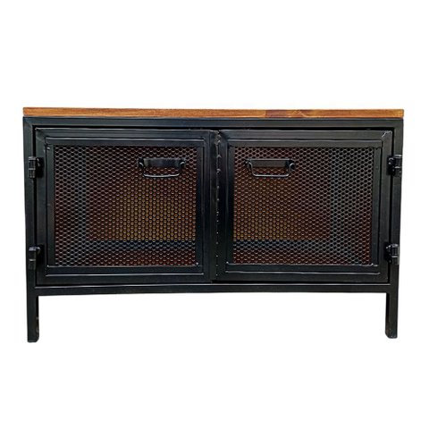 Aparador Baixo com 2 Portas de Ferro Modelo Industrial - Metalon e Madeira Maciça
