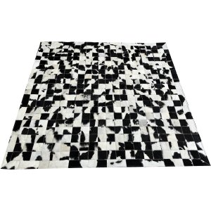 Tapete de Couro Preto e Branco Malhado 1,50x1,50 com Borda
