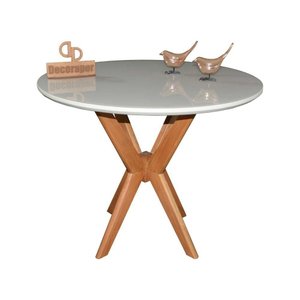 Mesa Sala de Jantar Pandora Tampo Laqueado com Vidro 80cm Off White