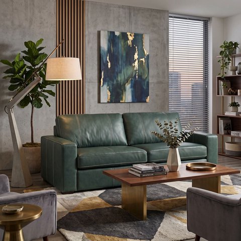Sofá 3 Lugares Couro Verde British Legitimo 235cm Natural Premium Adel Dekorien