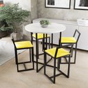Ver imagem 1 de Conjunto Mesa 4 Cadeiras Estofado Tampo Branco Redondo Industrial Black