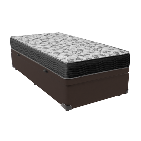 Cama Ortobom Solteiro Box Baú Marrom e Colchão Iso100 Espuma D33