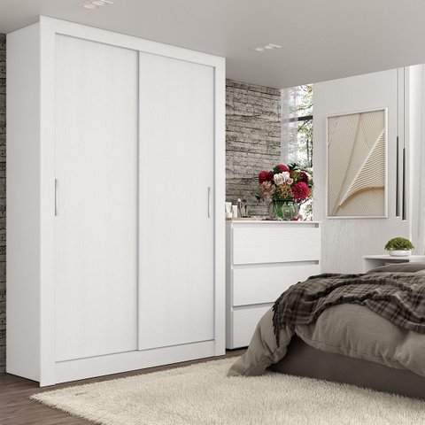 Guarda-Roupa Solteiro 2 Portas de Correr Dupla Face Reversível 120x55x200cm City Branco