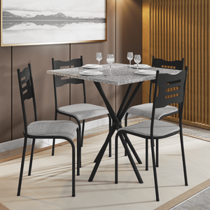 Conjunto de Mesa com 4 Cadeiras Diamante Reta Mdf 15mm Fibra - Preto/cinza